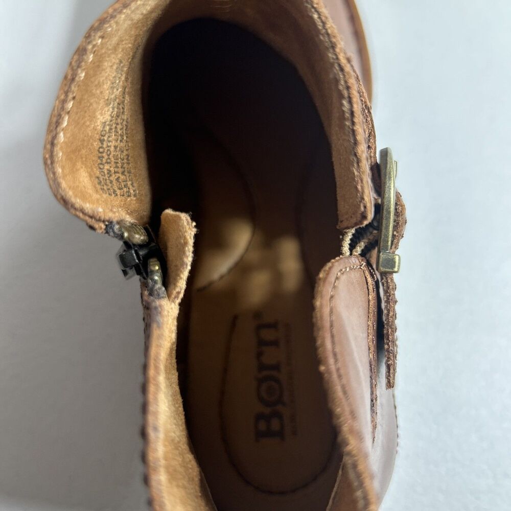 Born Kati Womens Ankle Booties Size 8 M Brown Moto Harness Buckle Strap Zip - Picture 6 of 9